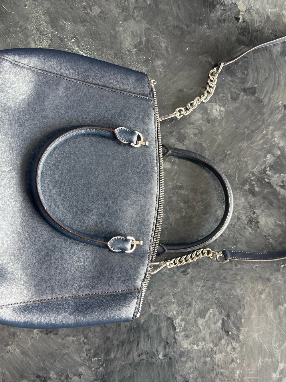 Michael Kors Navy Blue Leather Satchel with Chain Strap